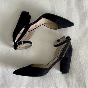 Pointed-toe suede heels